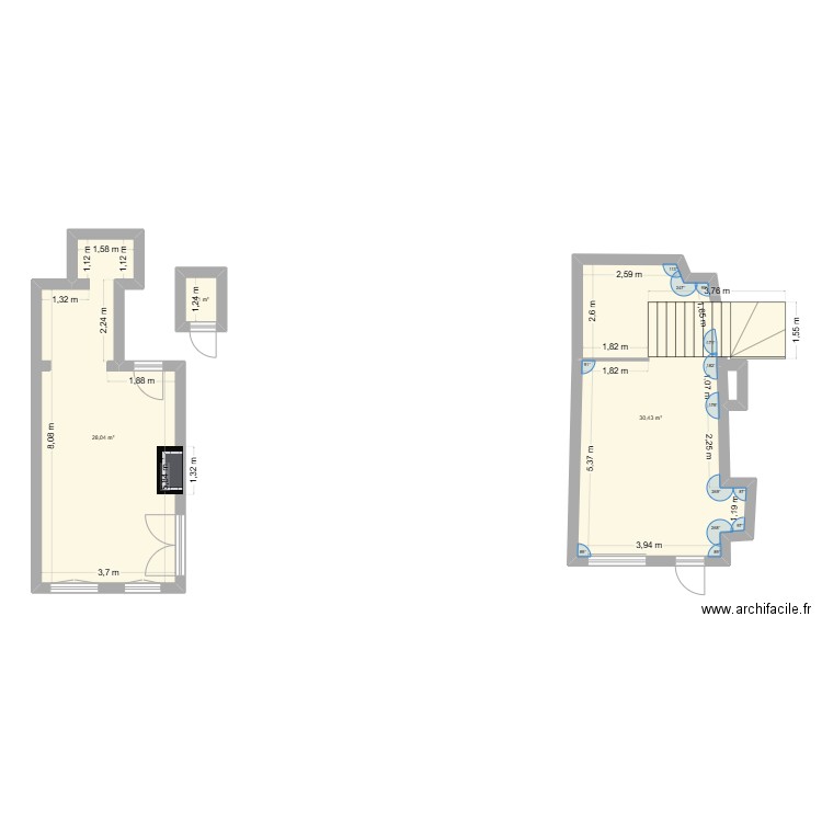 Cheron. Plan de 3 pièces et 60 m2