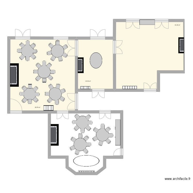 RDC Château Tables Rondes Abondance. Plan de 3 pièces et 135 m2