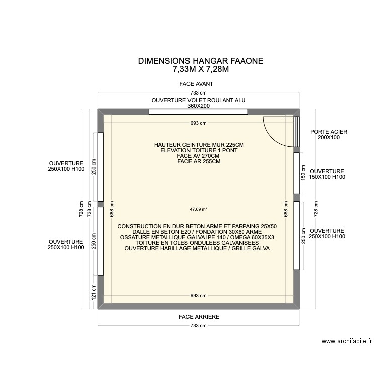 HANGAR FAAONE. Plan de 1 pièce et 48 m2