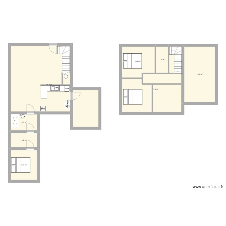 a la plage. Plan de 8 pièces et 134 m2