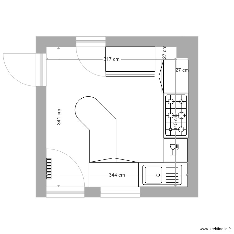 Plan cuisine en U. Plan de 0 pièce et 0 m2