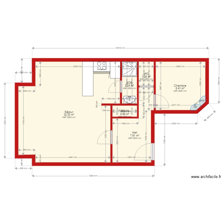 FLAT CENTRAL SITUATION PROJETTEE. Plan de 6 pièces et 53 m2