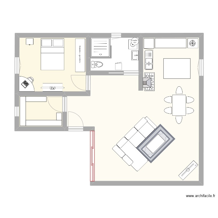 Projet Habitation 1. Plan de 4 pièces et 74 m2