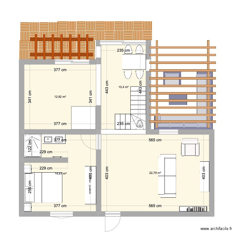 maison rdc. Plan de 4 pièces et 61 m2