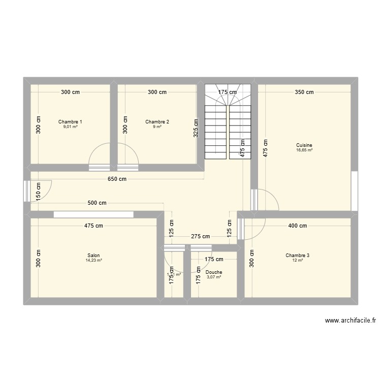 Maison 100m. Plan de 8 pièces et 87 m2