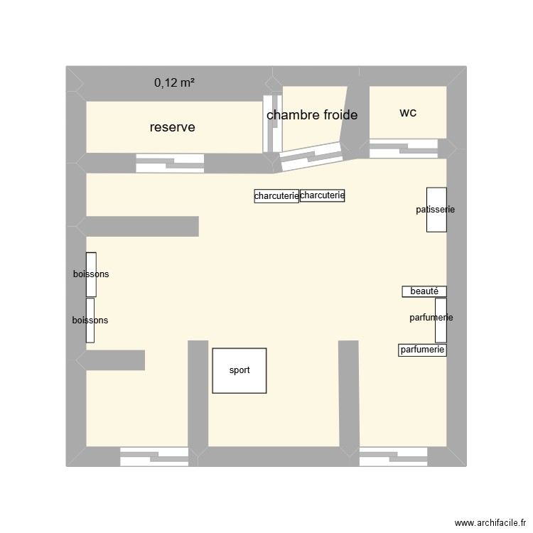 plan magasin . Plan de 5 pièces et 19 m2