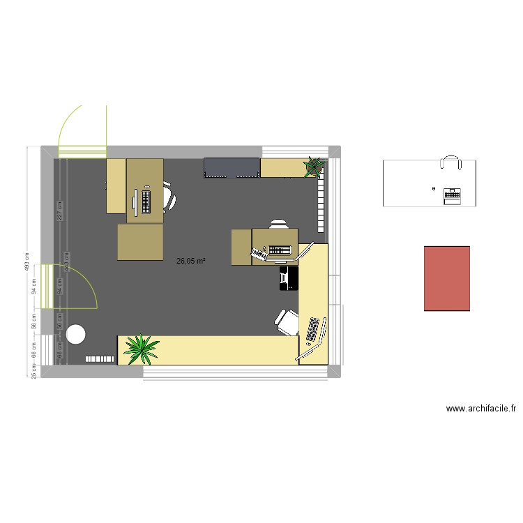 Factu 2. Plan de 1 pièce et 26 m2