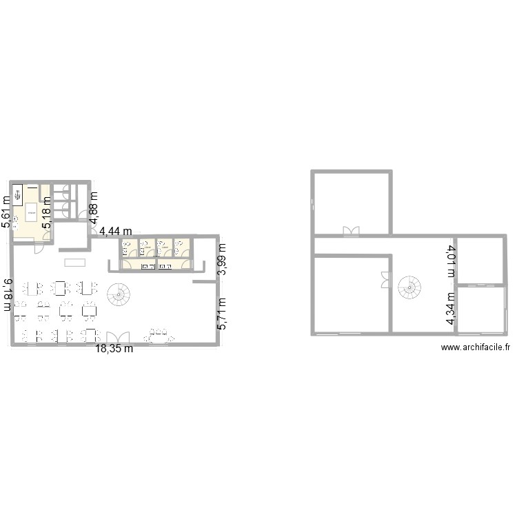 restaurant. Plan de 4 pièces et 34 m2