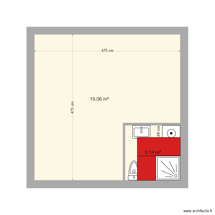 canivenc. Plan de 2 pièces et 22 m2