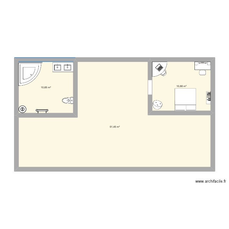 plan 2. Plan de 2 pièces et 74 m2