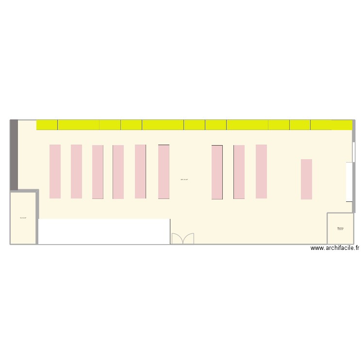 magasin. Plan de 3 pièces et 412 m2