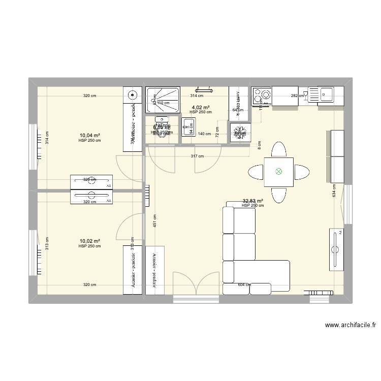 Appartement F3 60m2. Plan de 0 pièce et 0 m2