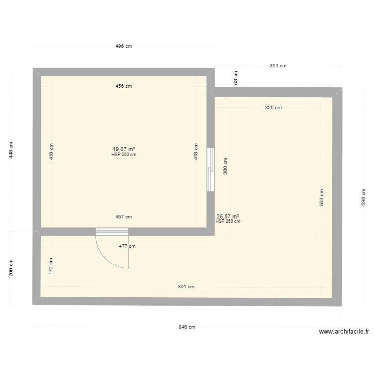 exterieur. Plan de 2 pièces et 45 m2