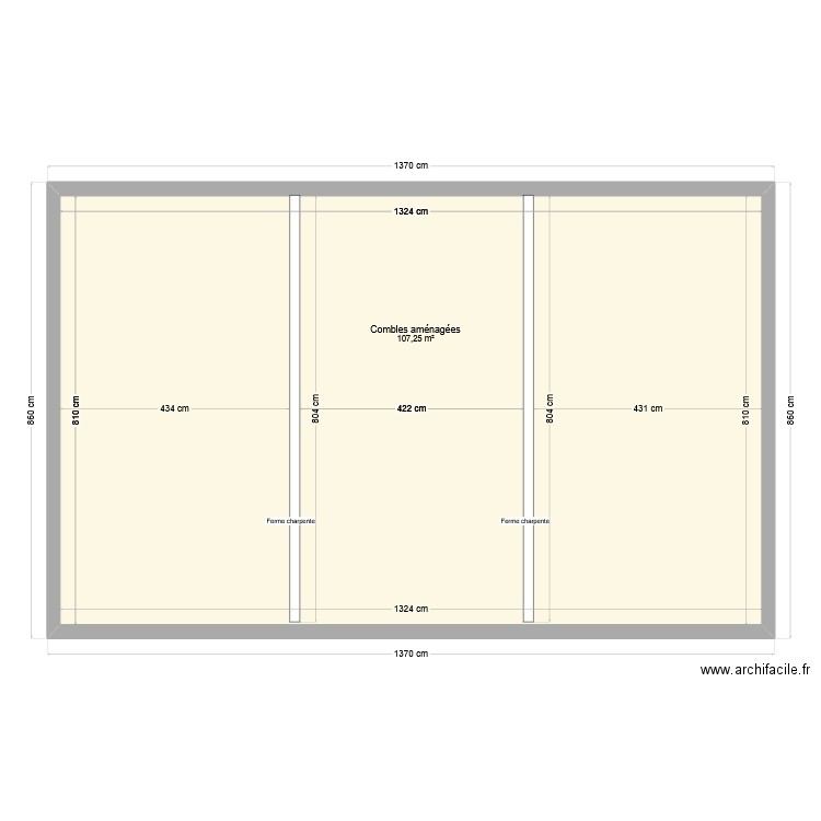 Maison combles. Plan de 1 pièce et 107 m2