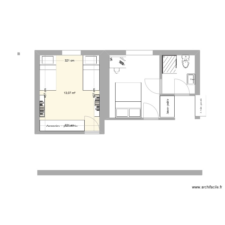 fond étage b&m. Plan de 1 pièce et 13 m2