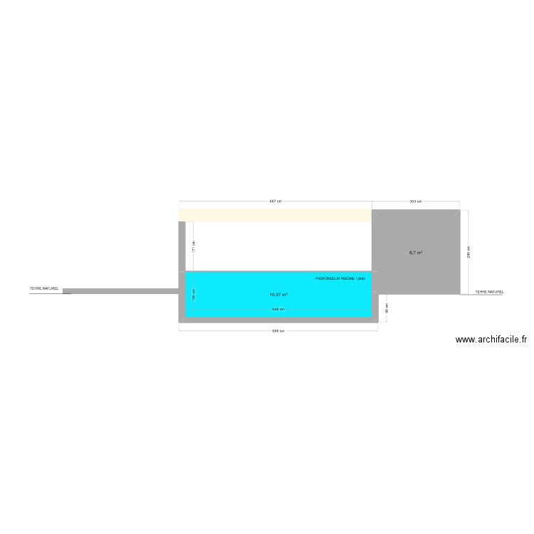 coupe vue de face . Plan de 2 pièces et 17 m2