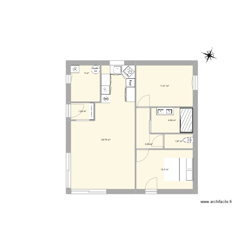 idée maison carrée. Plan de 8 pièces et 69 m2