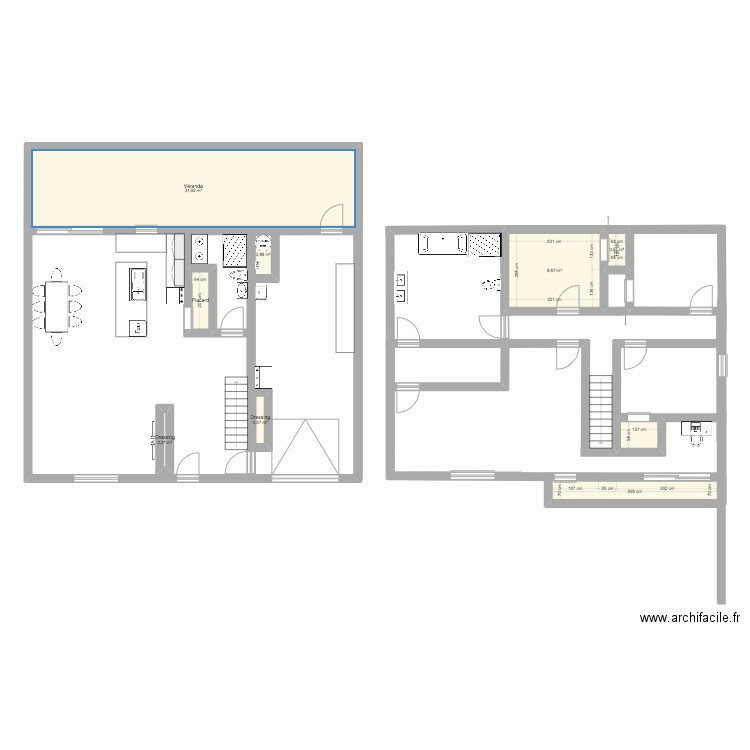 maison 1 etage. Plan de 9 pièces et 50 m2