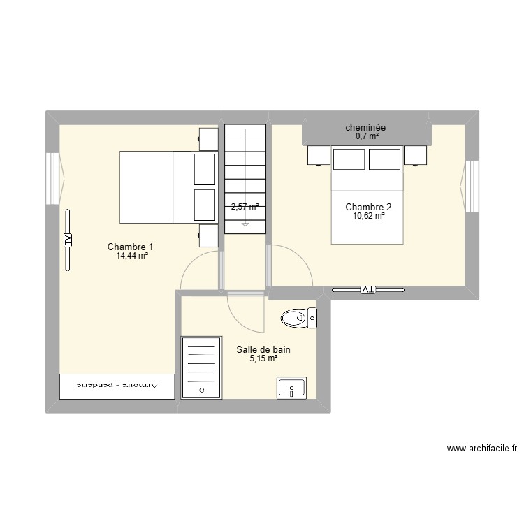 plan après travaux F3 duplex Etage Triguères. Plan de 0 pièce et 0 m2