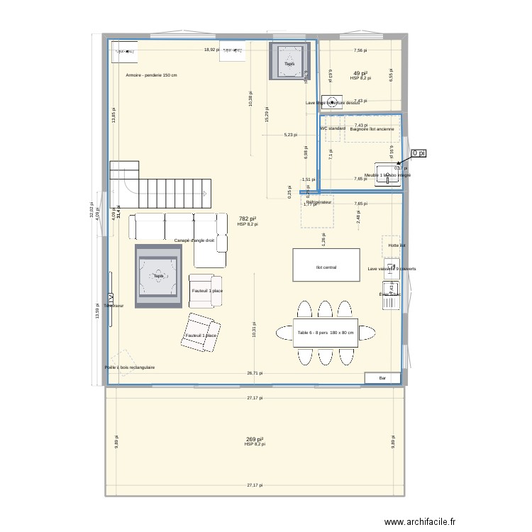 Plan RC. Plan de 3 pièces et 102 m2