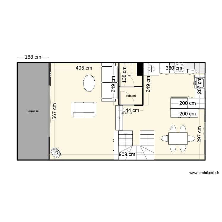 salon projet. Plan de 5 pièces et 62 m2