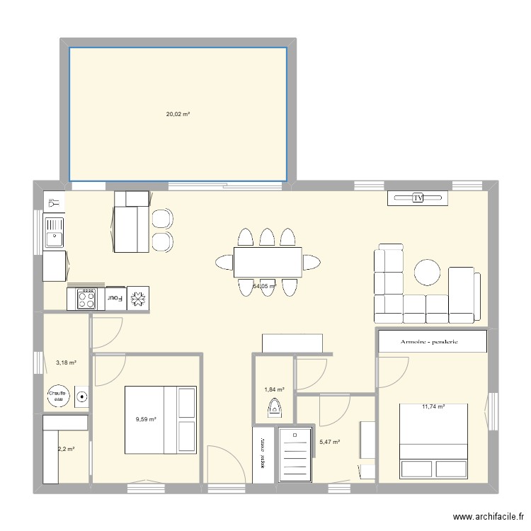 PLAN MAISON. Plan de 8 pièces et 108 m2