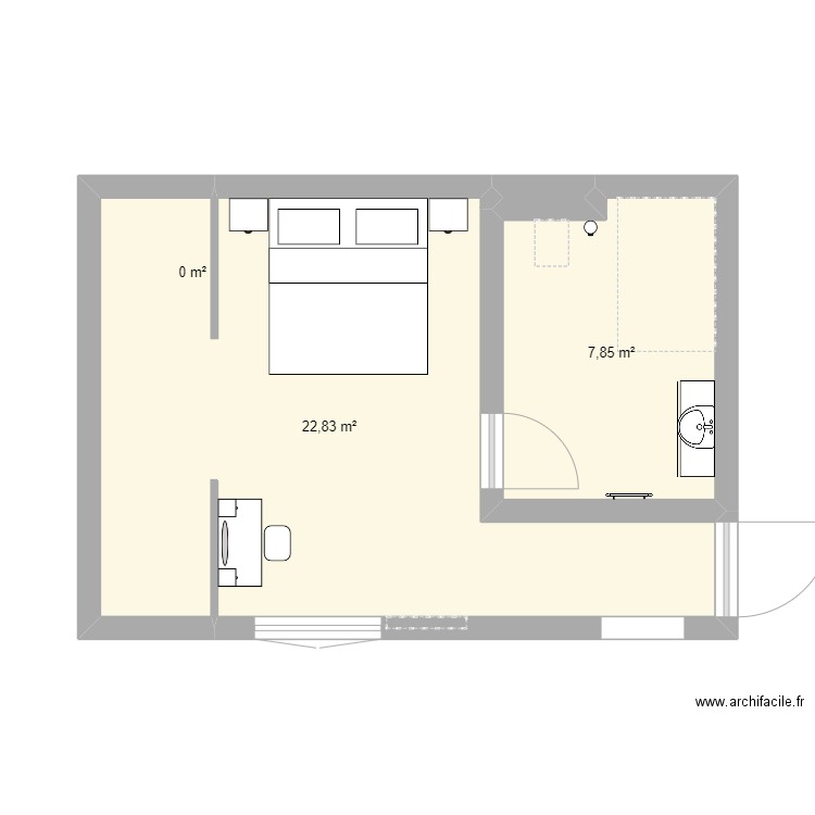 chambre . Plan de 3 pièces et 31 m2