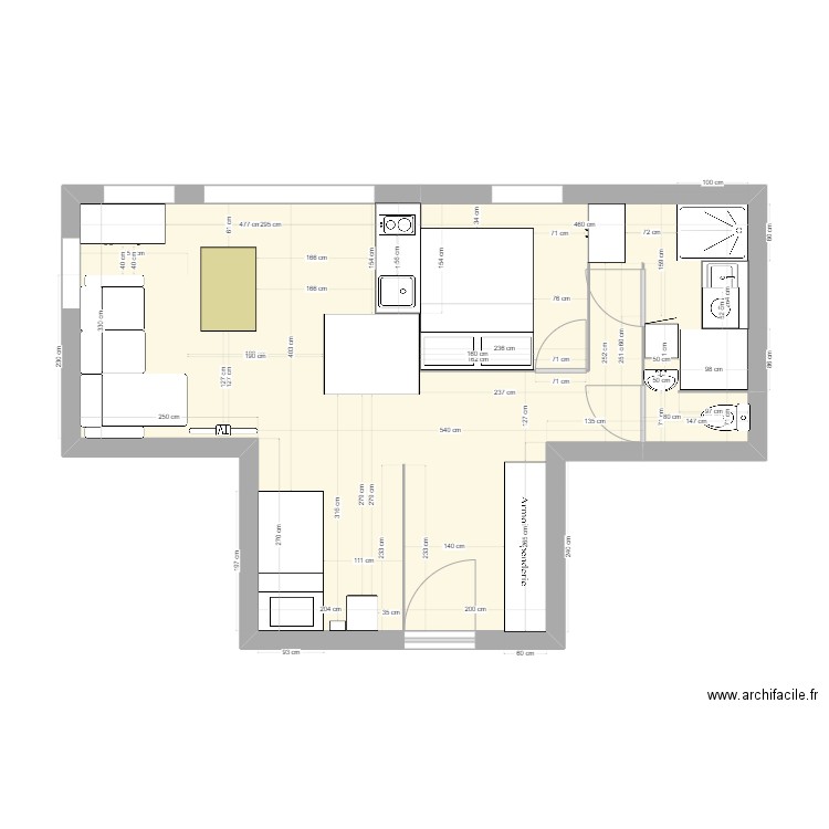 Super D2. Plan de 1 pièce et 42 m2