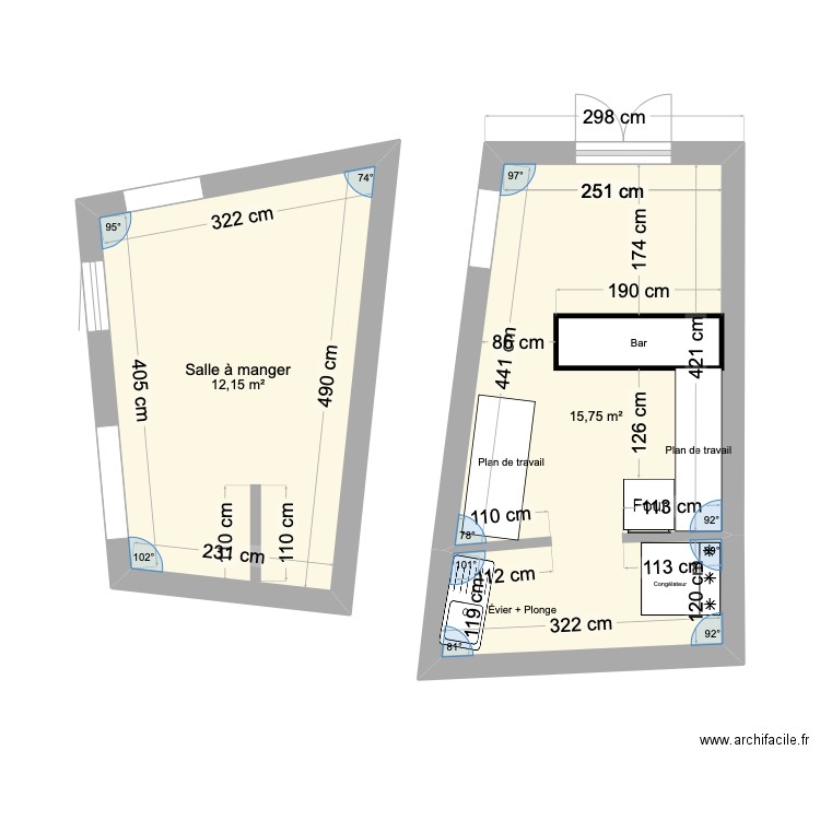 Boutik. Plan de 2 pièces et 28 m2