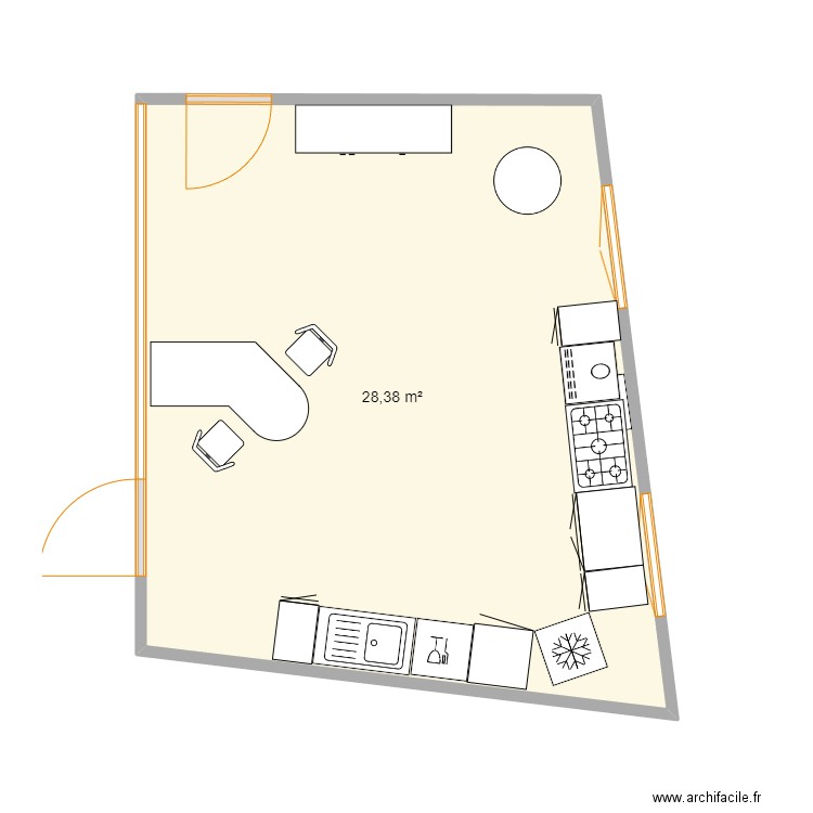 test. Plan de 1 pièce et 28 m2