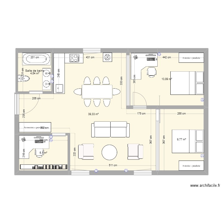 Loft. Plan de 5 pièces et 74 m2