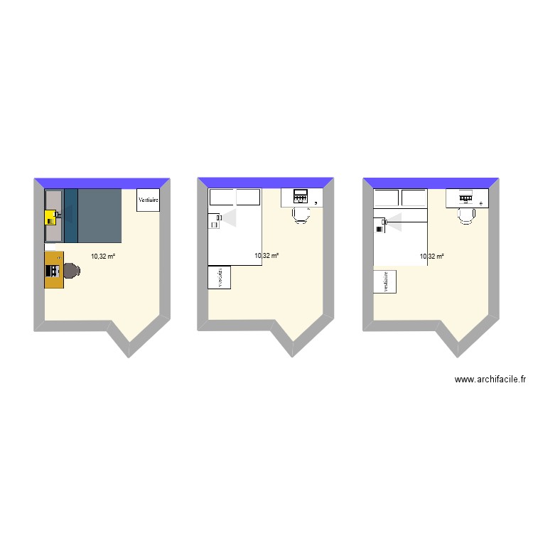 Chambre hed. Plan de 3 pièces et 31 m2