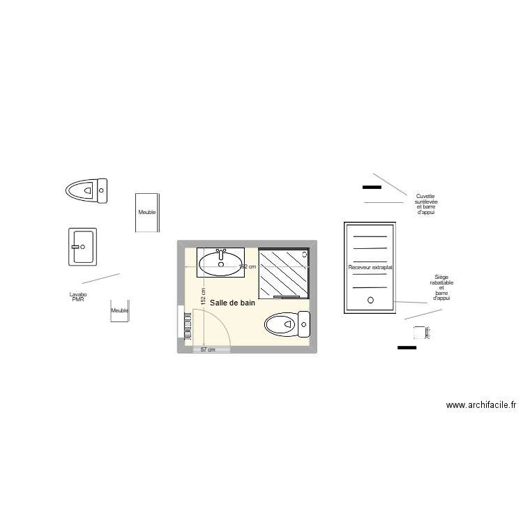 VERHOLLE SDB Existant. Plan de 1 pièce et 3 m2