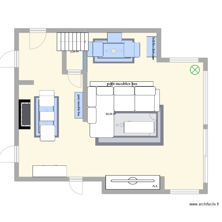 Knokke salon. Plan de 2 pièces et 94 m2