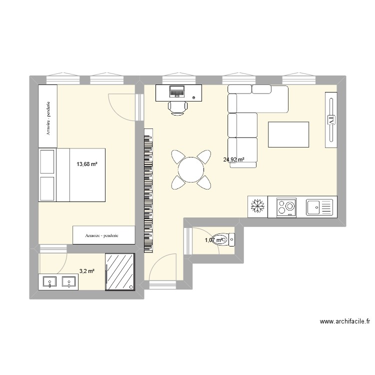 appart. Plan de 4 pièces et 43 m2