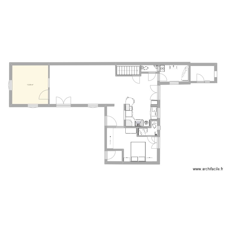 Sorbiers sans meubles. Plan de 1 pièce et 13 m2