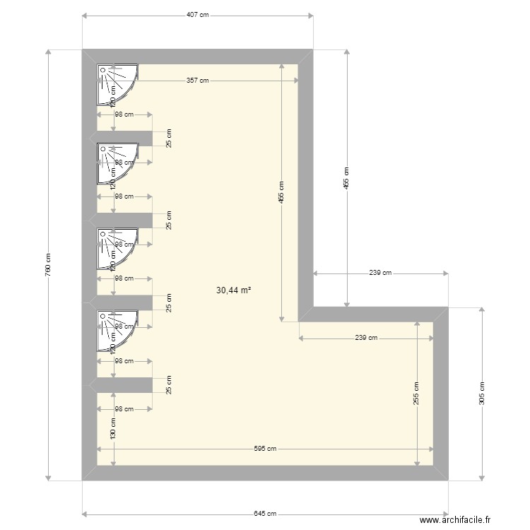 Douche collectif Plan 1 pièce 30 m2 dessiné par L