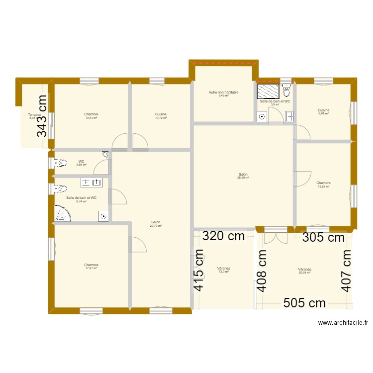 ZZ 2eme. Plan de 14 pièces et 184 m2