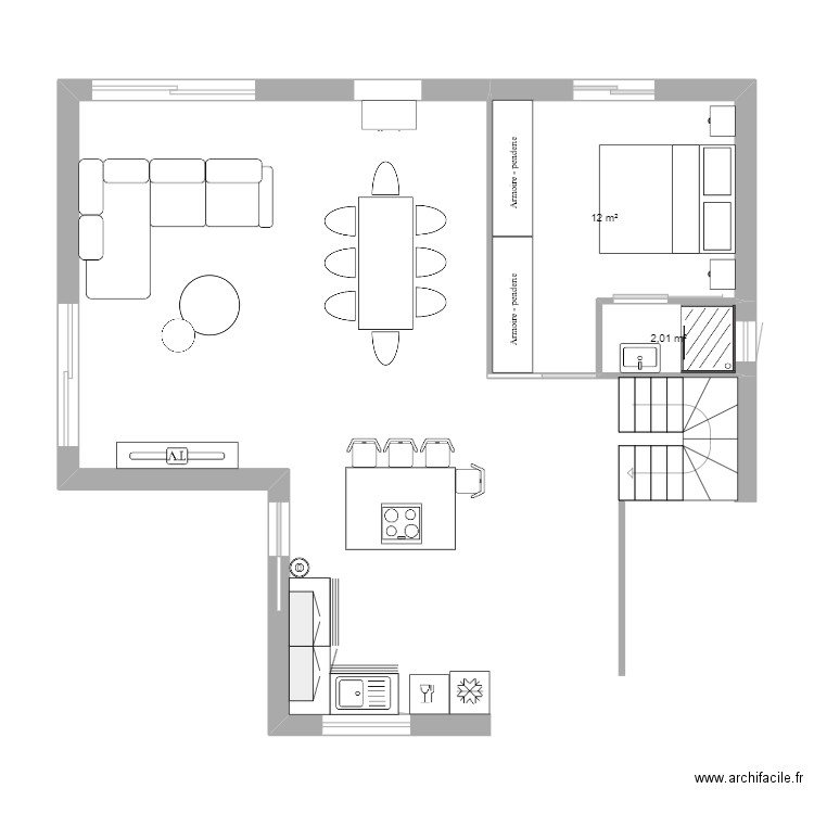 ChbParentale. Plan de 2 pièces et 14 m2