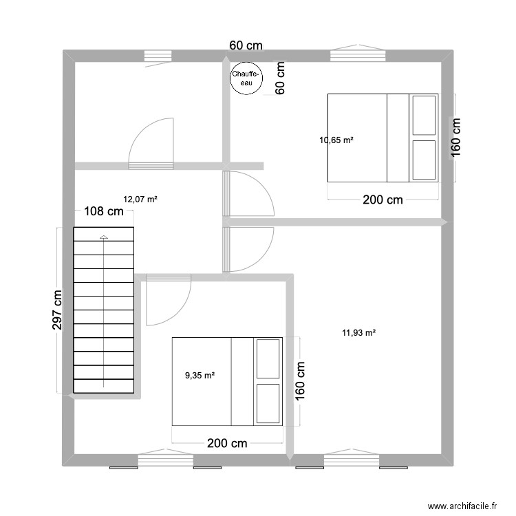 Robert étage. Plan de 4 pièces et 44 m2