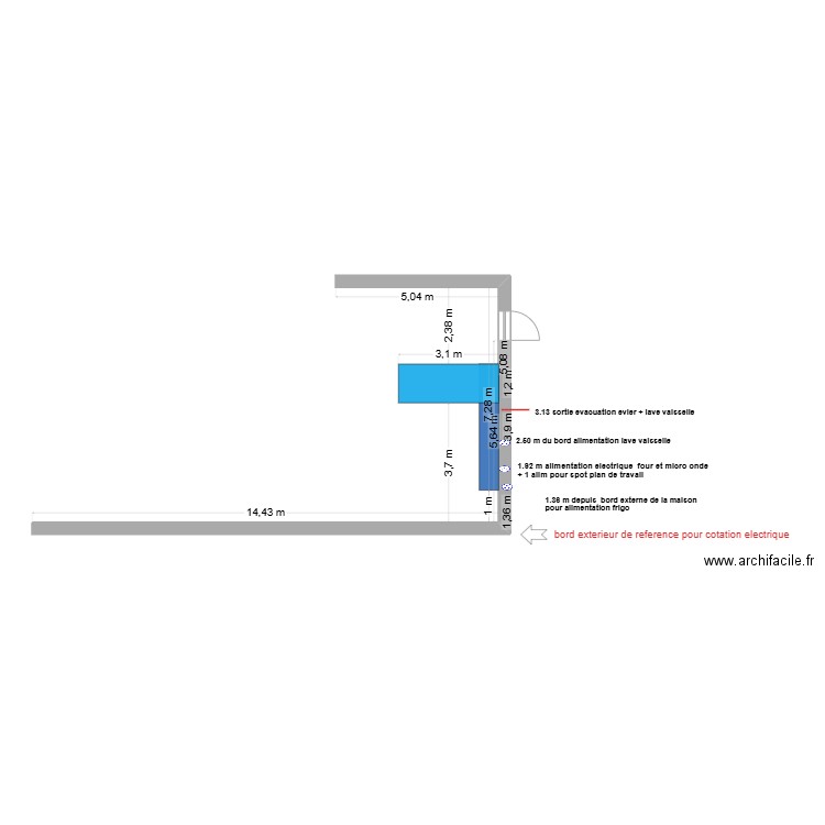 sortie alimentation+ evacuation cuisine. Plan de 0 pièce et 0 m2