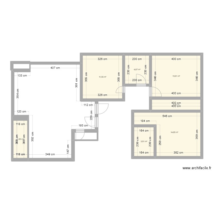 cuisine. Plan de 7 pièces et 56 m2