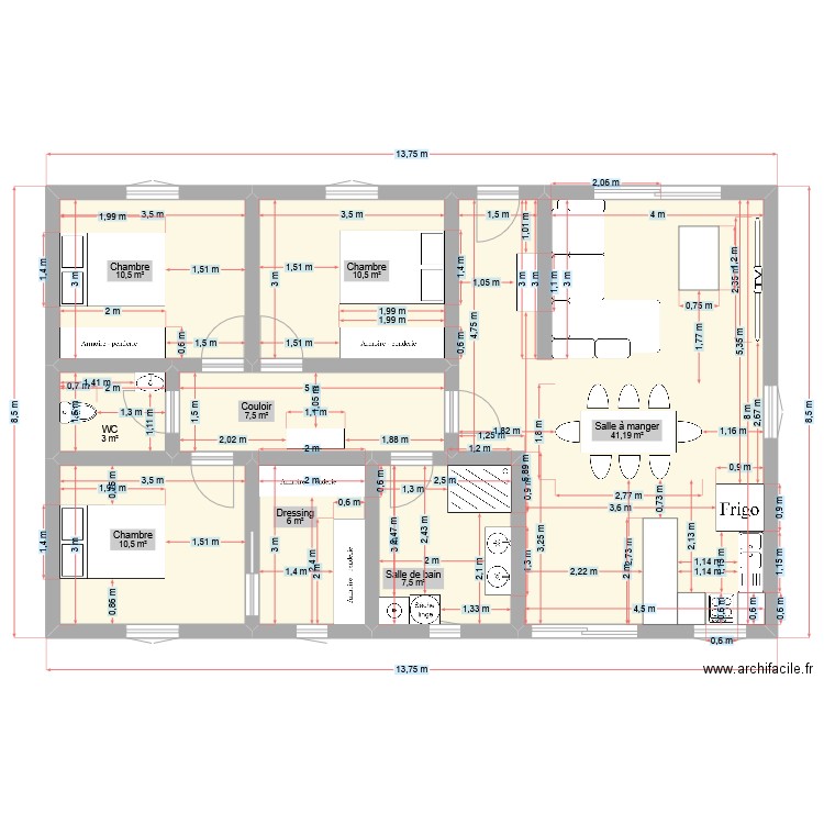 Location meuble. Plan de 8 pièces et 97 m2