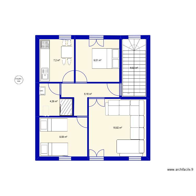 jesus socors. Plan de 7 pièces et 57 m2