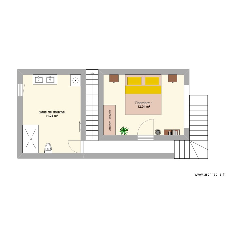 Crossée 1er. Plan de 2 pièces et 23 m2