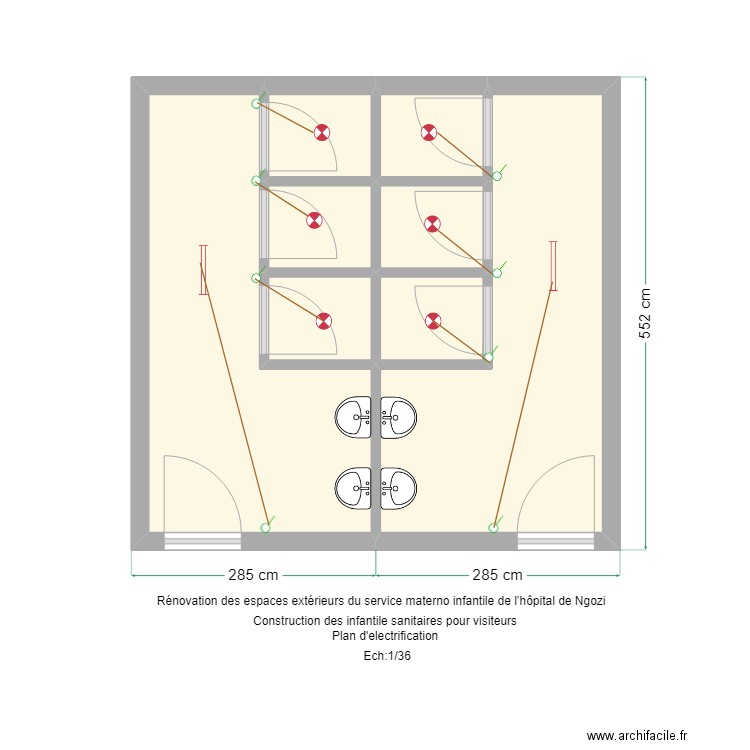 toilettes visiteurs electricité. Plan de 8 pièces et 25 m2