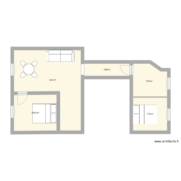 PIERRE & LOUKIA. Plan de 5 pièces et 54 m2