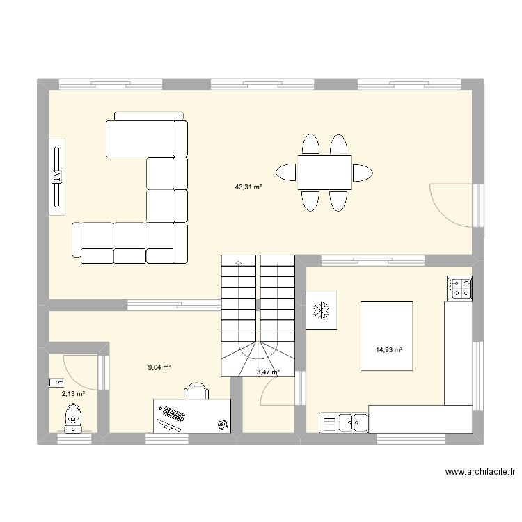 RDC HOME. Plan de 6 pièces et 71 m2