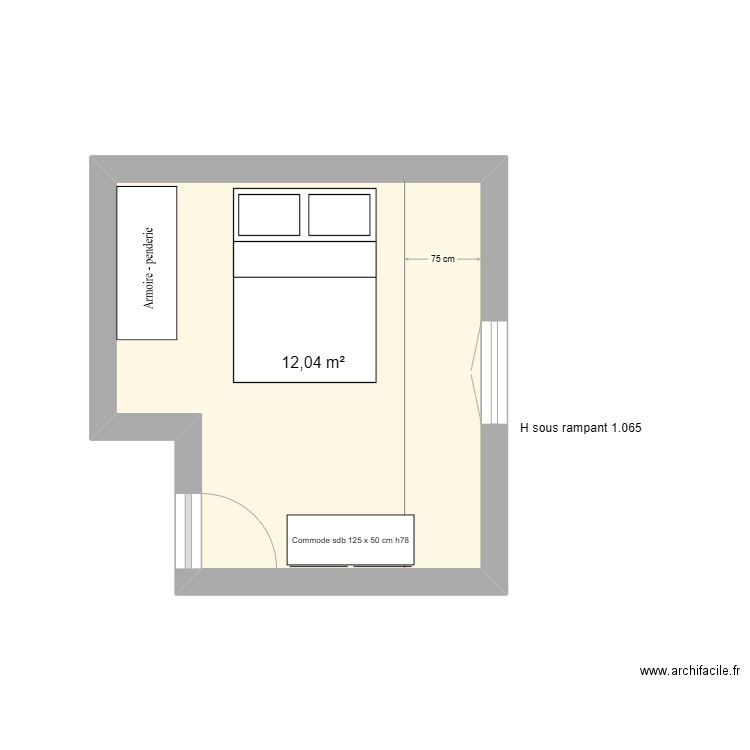 CHAMBRE 1. Plan de 1 pièce et 12 m2