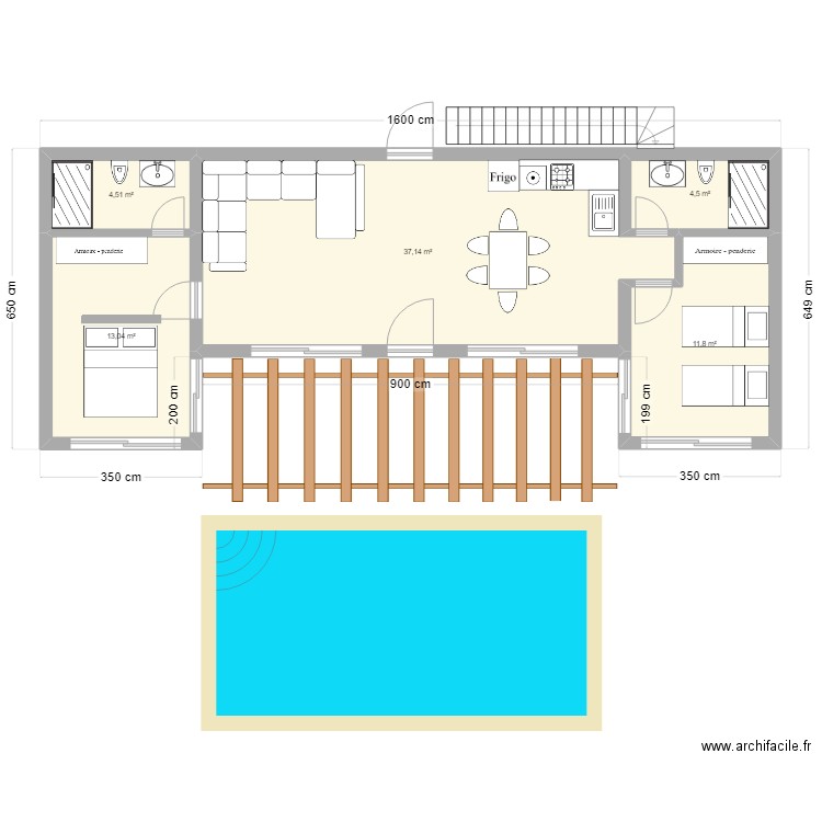 P2oudoor. Plan de 5 pièces et 71 m2